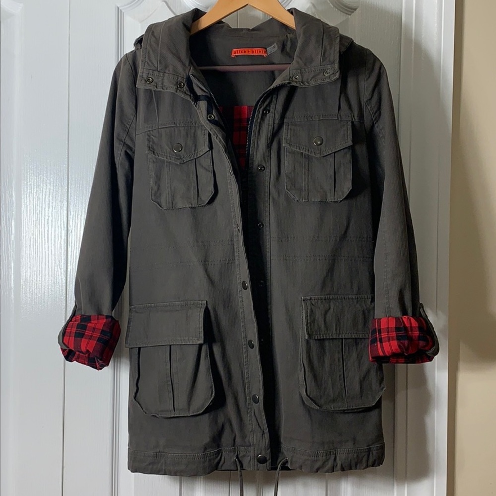 Alice + Olivia Green Plaid Rain Jacket Coat